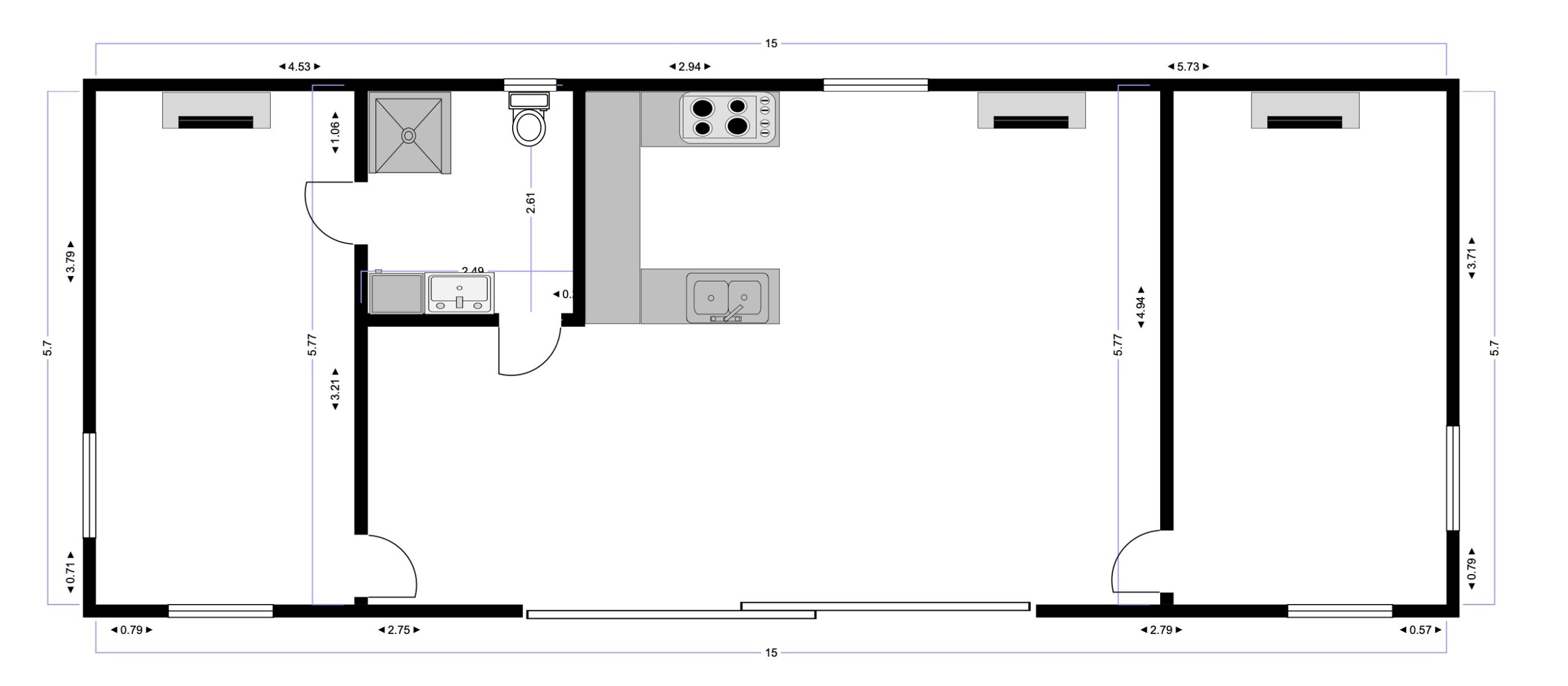 Delta Floor Plan 15m x 5.7m scaled