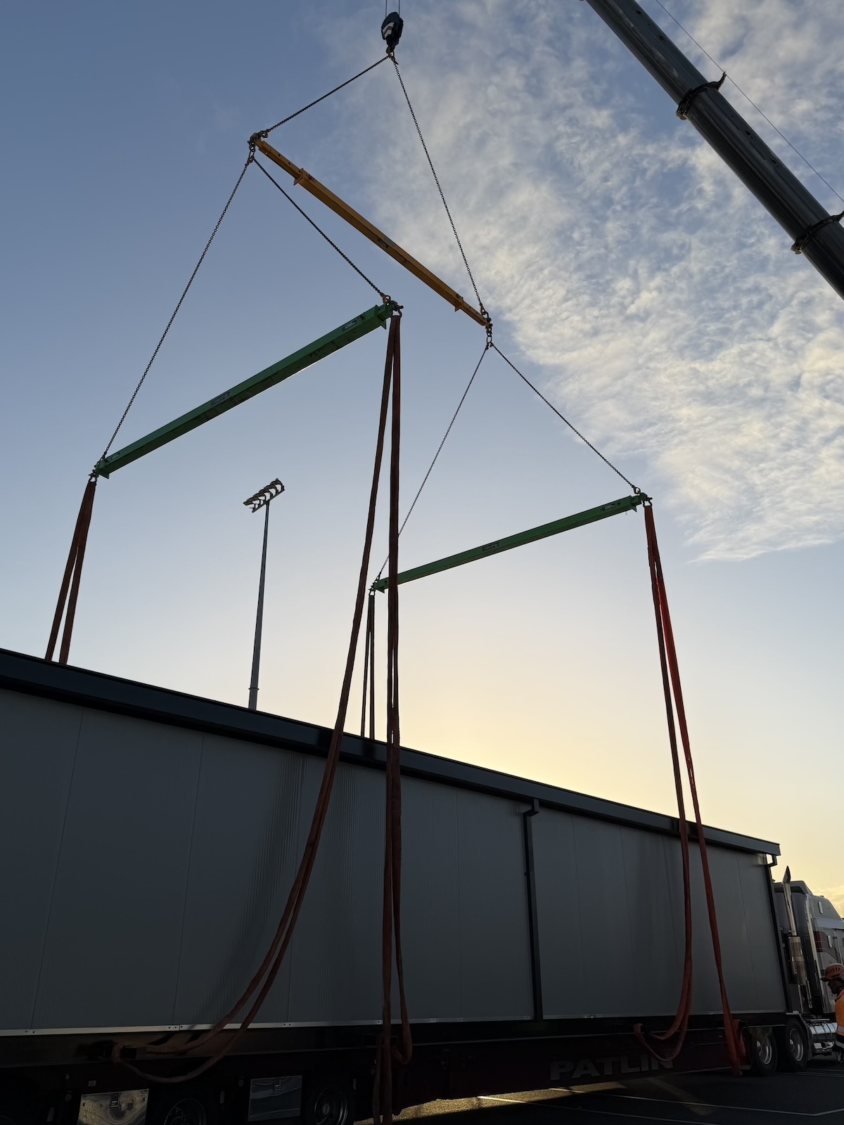 Portable Toilet Shower Block delivery with Crane on Site